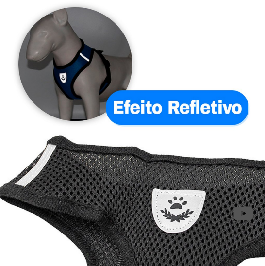 Coleira Peitoral Refletivo Com Guia Cachorro Cães Gato Pet Azul