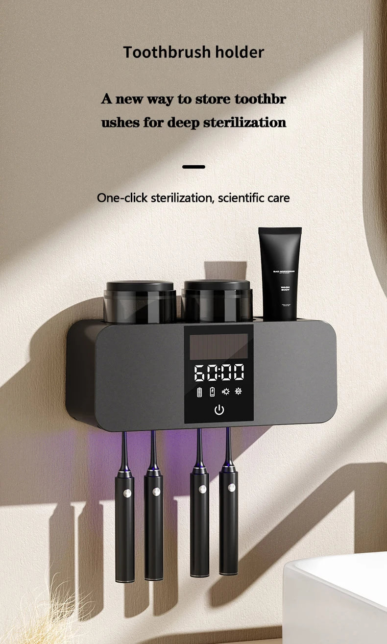 Suporte de escova de dentes Inteligente - UVC + UVA, organizador de escova de dentes elétrica