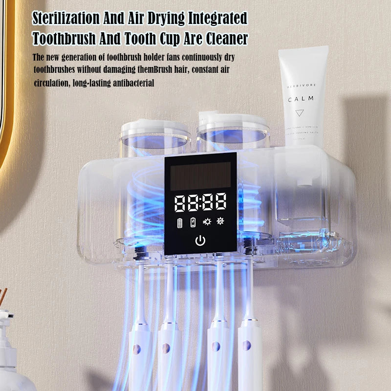 Suporte de escova de dentes Inteligente - UVC + UVA, organizador de escova de dentes elétrica