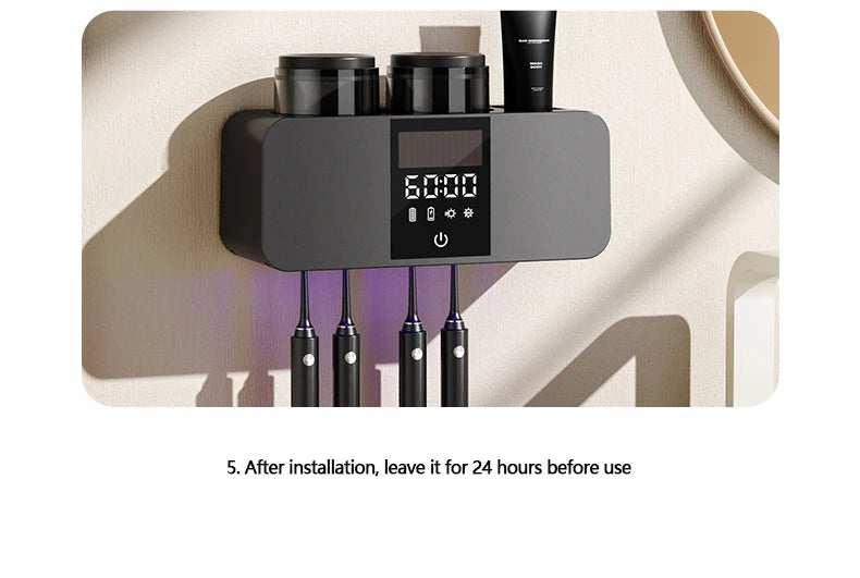 Suporte de escova de dentes Inteligente - UVC + UVA, organizador de escova de dentes elétrica
