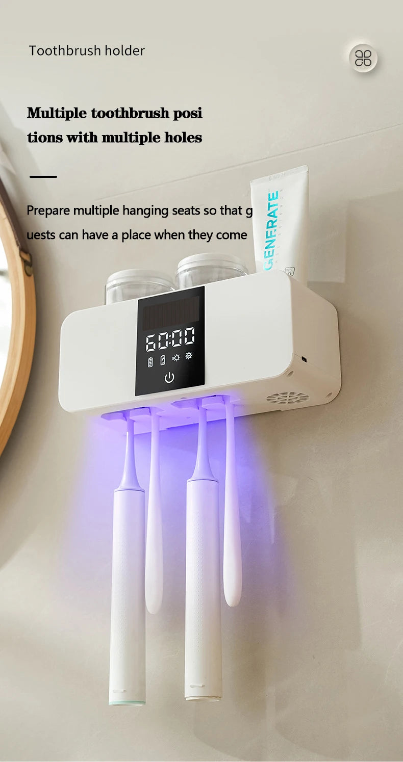 Suporte de escova de dentes Inteligente - UVC + UVA, organizador de escova de dentes elétrica